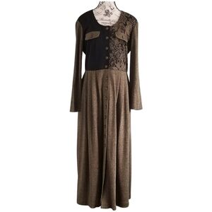 Vintage Patchwork Maxi Dress – Folk Gothic Witchcore – Black & Moss – Size M/L